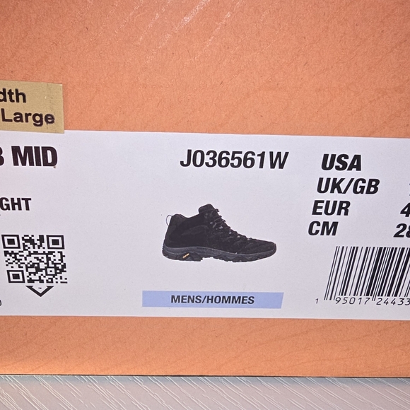 NEW - Men's Merrell size 10.5W MOAB 3 MID in Black Night J036561W Hiking Shoe - Picture 9 of 9
